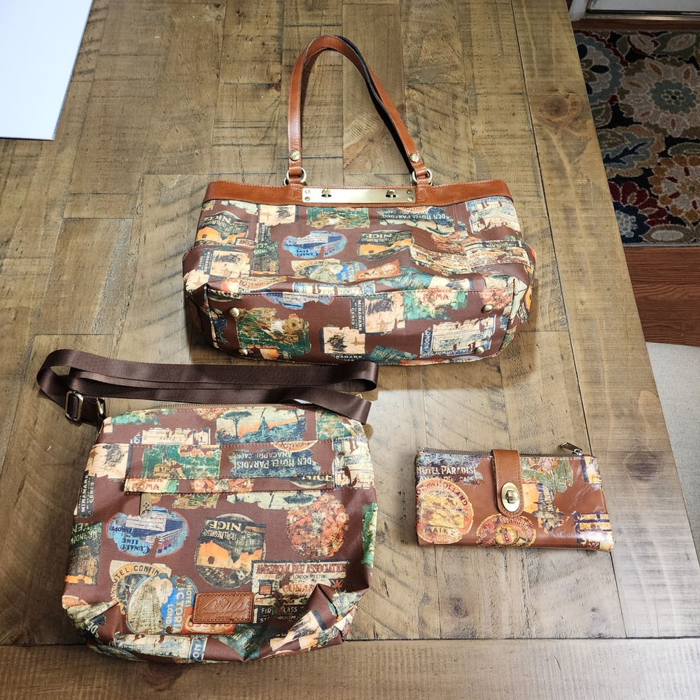 Patricia Nash Vintage Travel 3pc Set Annesley Tote Ragusa Crossbody Wallet